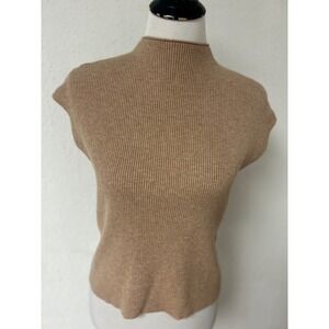 Vila Milano Tan Ribbed Mock Neck Sweater Vest Sleeveless Knit Top Small